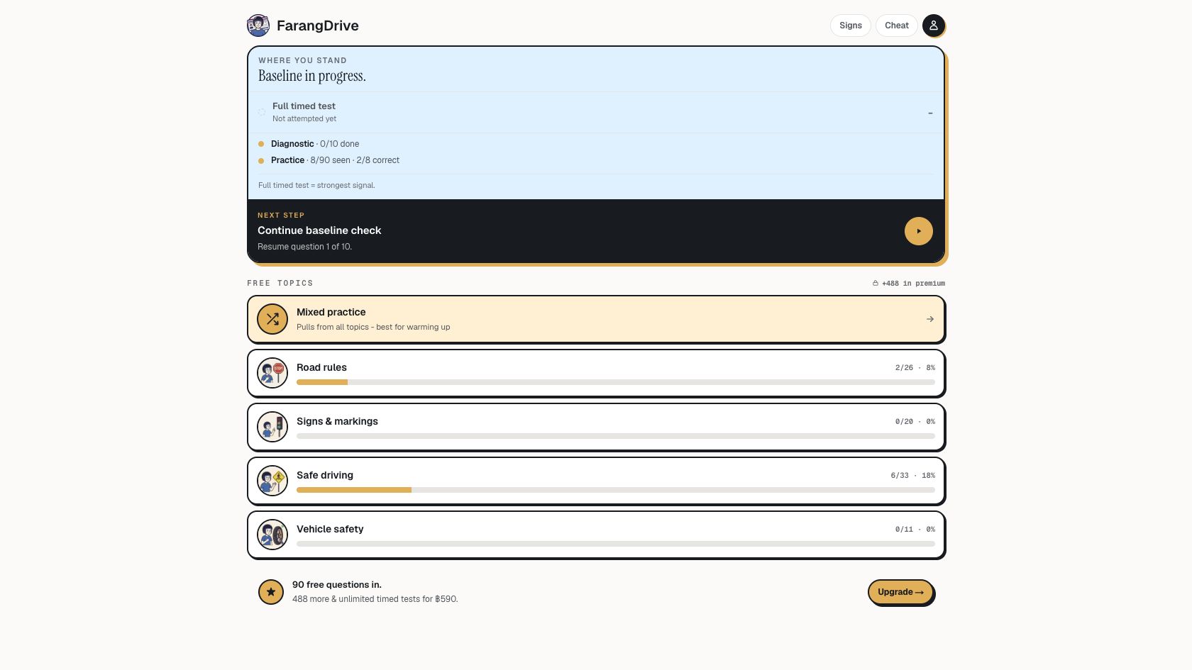 FarangDrive learning progress dashboard